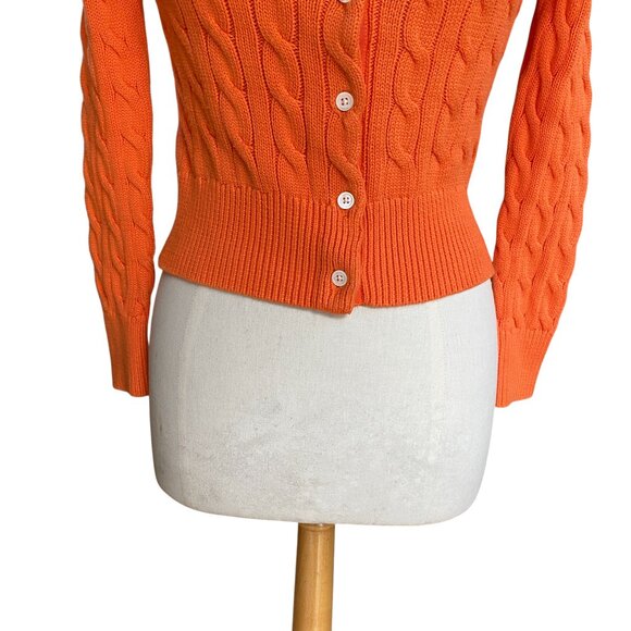 Polo Ralph Lauren Cable Knit Button Cardigan Orange Heritage Preppy Old Money-S - Picture 4 of 10